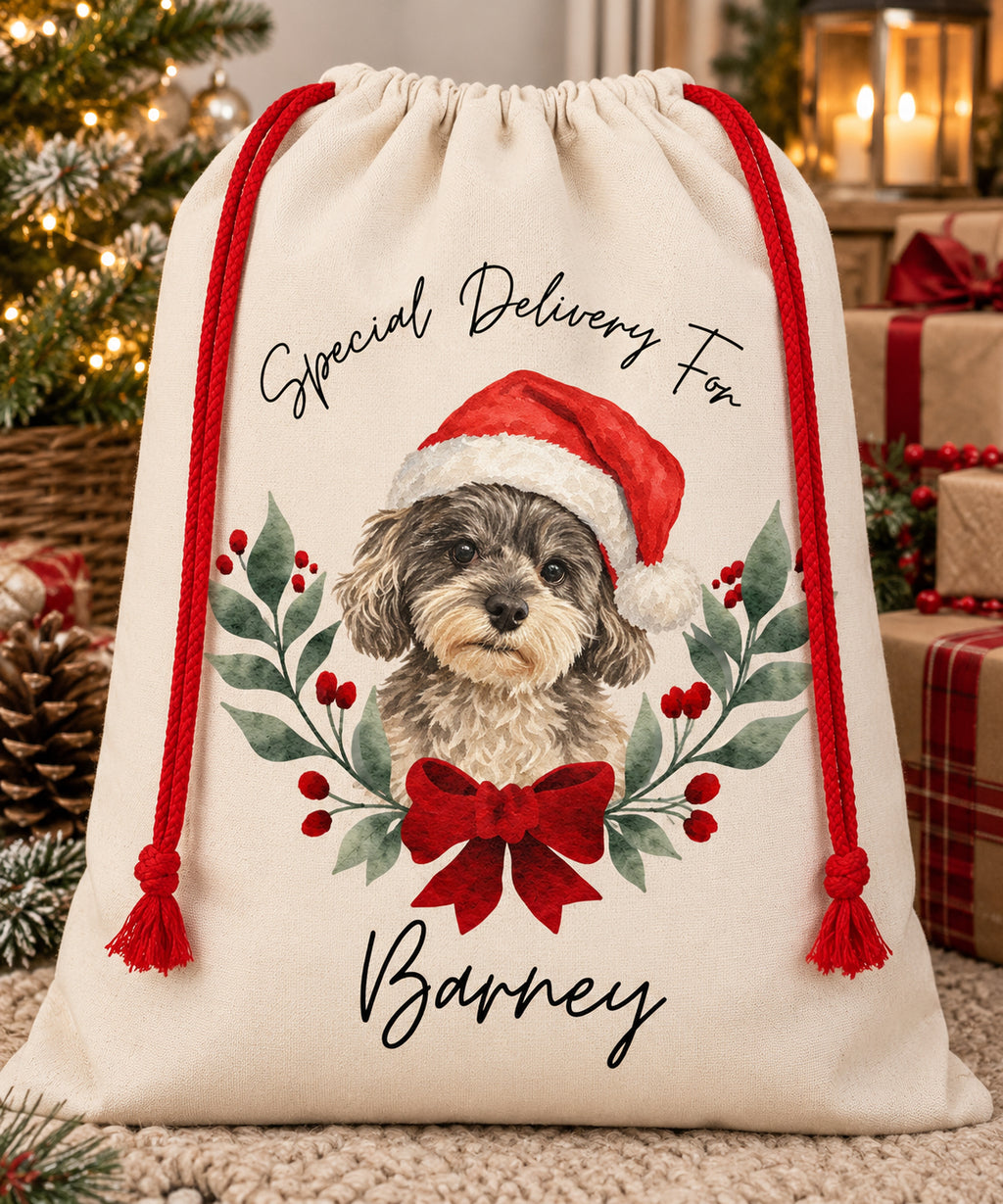 Personalised Christmas Sack For Pets - Portrait with Wreath