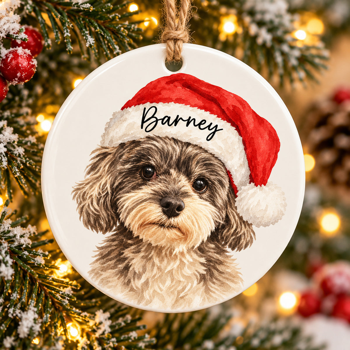 Personalised Christmas Bauble - Pets Portrait with Santa Hat