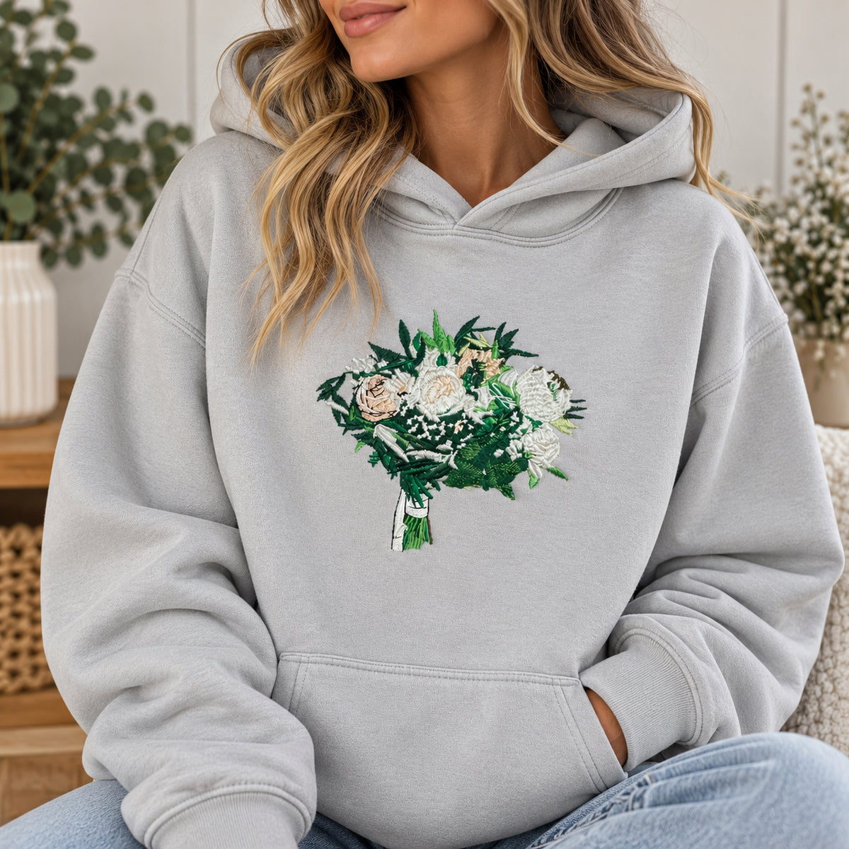 Wedding Bouquet Embroidered Hoodie or Sweatshirt