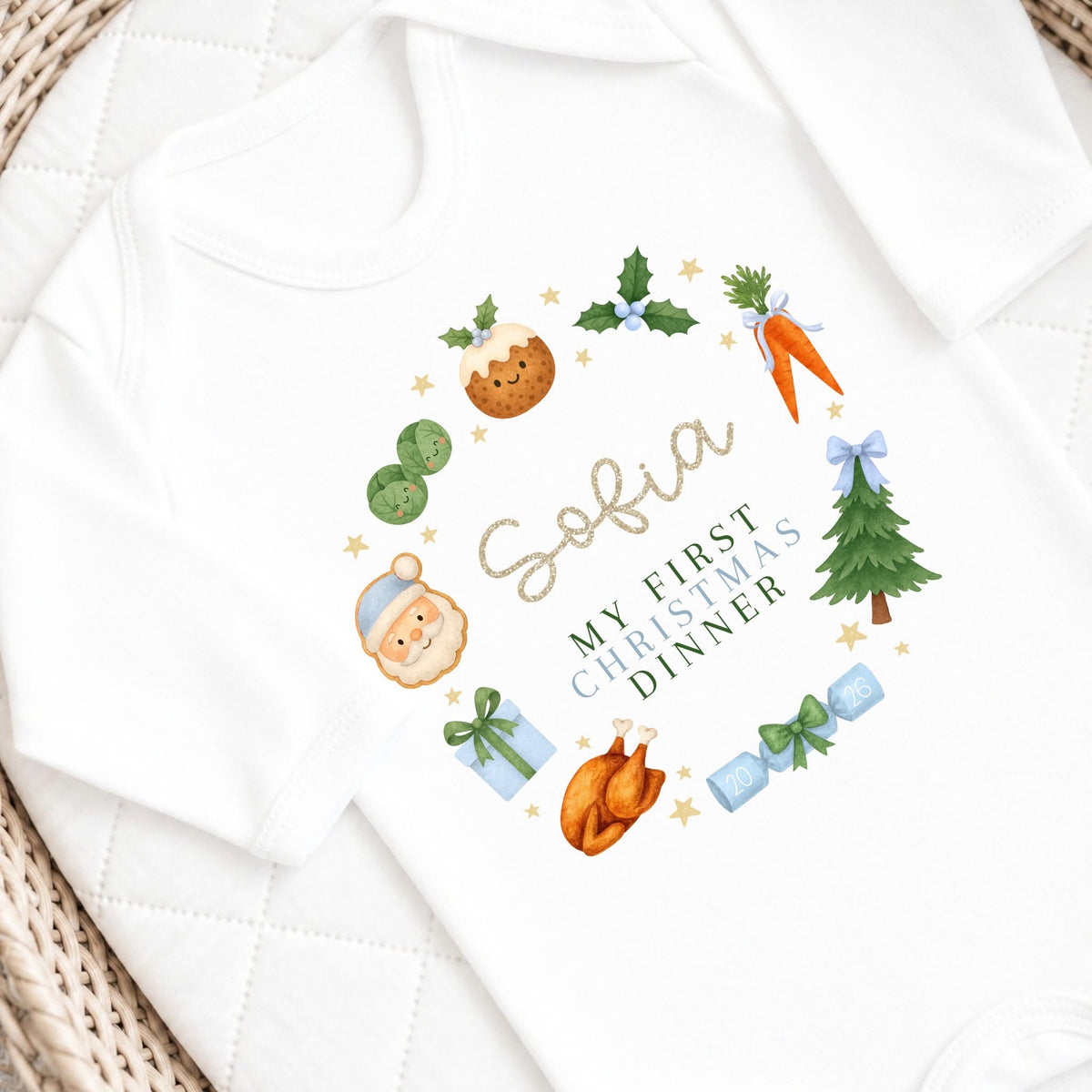 Personalised Christmas Baby Grow 'My First Christmas Dinner' - Long Sleeved