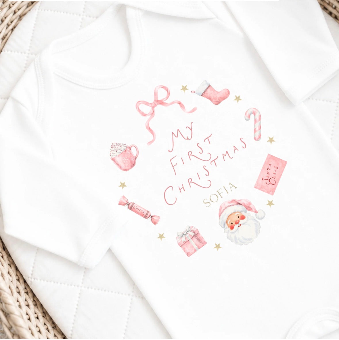 Personalised Christmas Baby Grow 'My First Christmas' - Long Sleeved